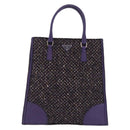 PRADA Hand Bag Leather Tweed Purple Silver Auth 214844A-2