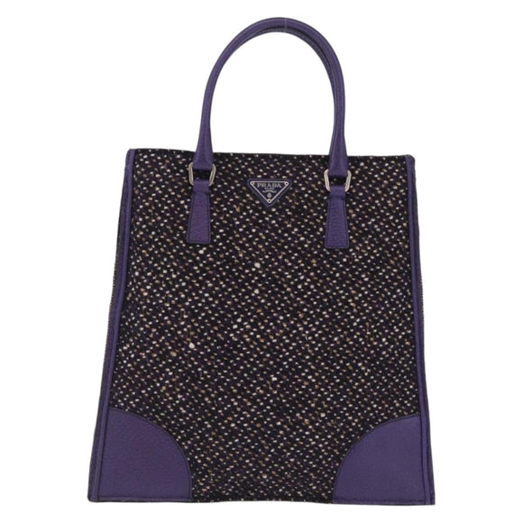 PRADA Hand Bag Leather Tweed Purple Silver Auth 214844A