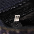 PRADA Hand Bag Leather Tweed Purple Silver Auth 214844A-23