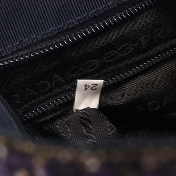 PRADA Hand Bag Leather Tweed Purple Silver Auth 214844A