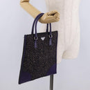 PRADA Hand Bag Leather Tweed Purple Silver Auth 214844A-25