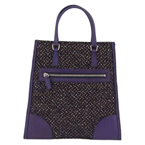 PRADA Hand Bag Leather Tweed Purple Silver Auth 214844A
