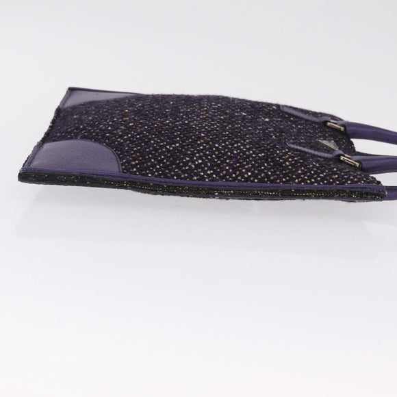 PRADA Hand Bag Leather Tweed Purple Silver Auth 214844A
