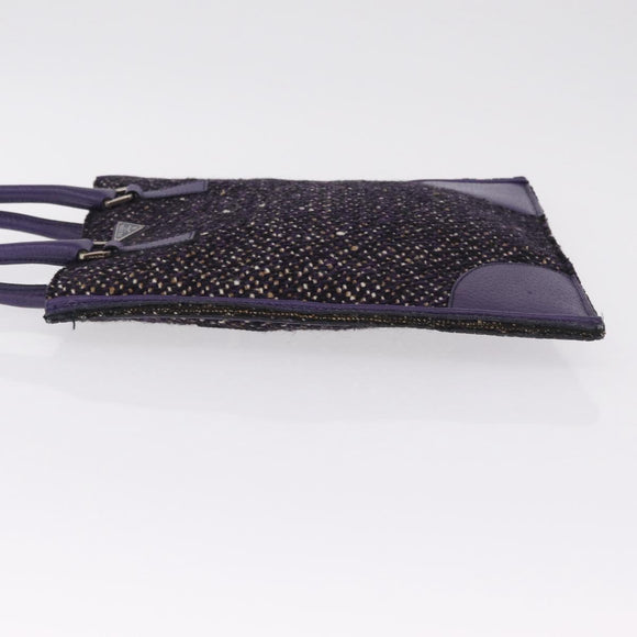 PRADA Hand Bag Leather Tweed Purple Silver Auth 214844A
