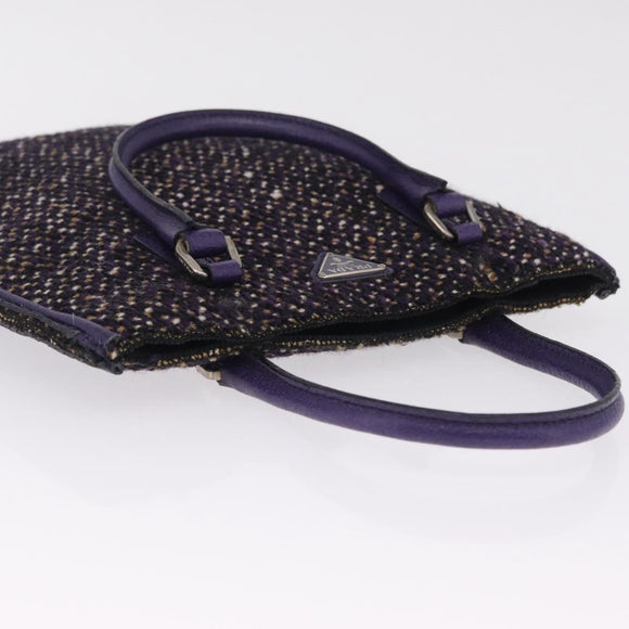 PRADA Hand Bag Leather Tweed Purple Silver Auth 214844A