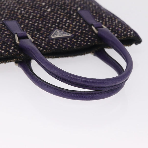 PRADA Hand Bag Leather Tweed Purple Silver Auth 214844A