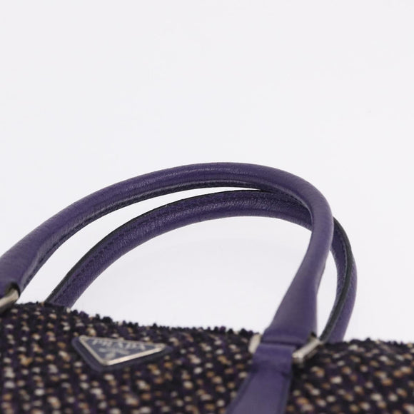 PRADA Hand Bag Leather Tweed Purple Silver Auth 214844A