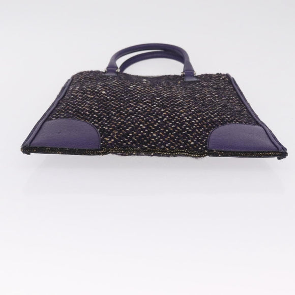PRADA Hand Bag Leather Tweed Purple Silver Auth 214844A