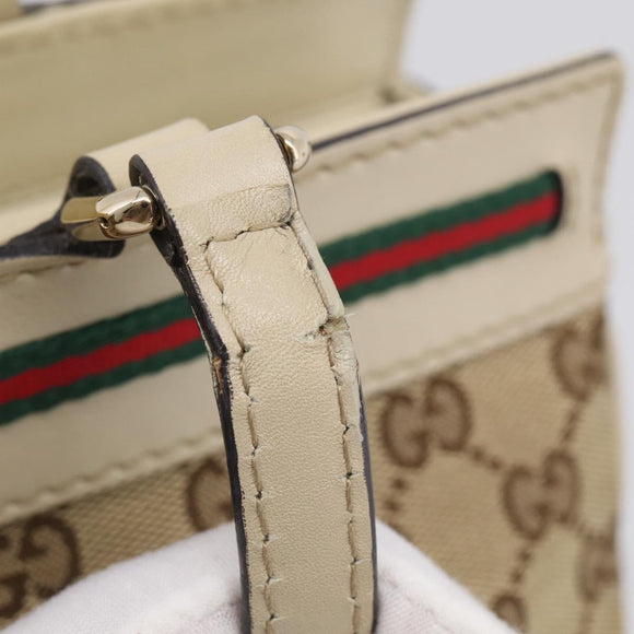 GUCCI GG Canvas Web Sherry Line Mayfair Tote Bag Beige Gold 257063 Auth 214845