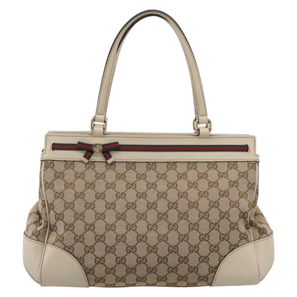 GUCCI GG Canvas Web Sherry Line Mayfair Tote Bag Beige Gold 257063 Auth 214845