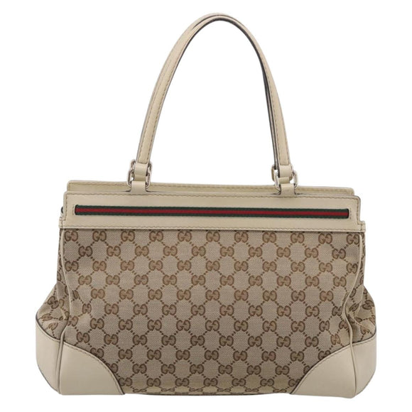 GUCCI GG Canvas Web Sherry Line Mayfair Tote Bag Beige Gold 257063 Auth 214845