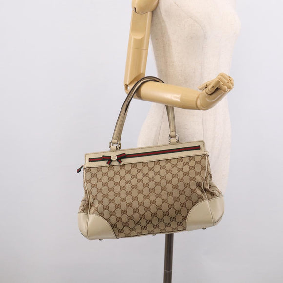 GUCCI GG Canvas Web Sherry Line Mayfair Tote Bag Beige Gold 257063 Auth 214845