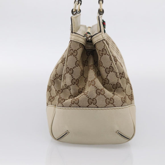GUCCI GG Canvas Web Sherry Line Mayfair Tote Bag Beige Gold 257063 Auth 214845