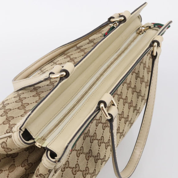 GUCCI GG Canvas Web Sherry Line Mayfair Tote Bag Beige Gold 257063 Auth 214845