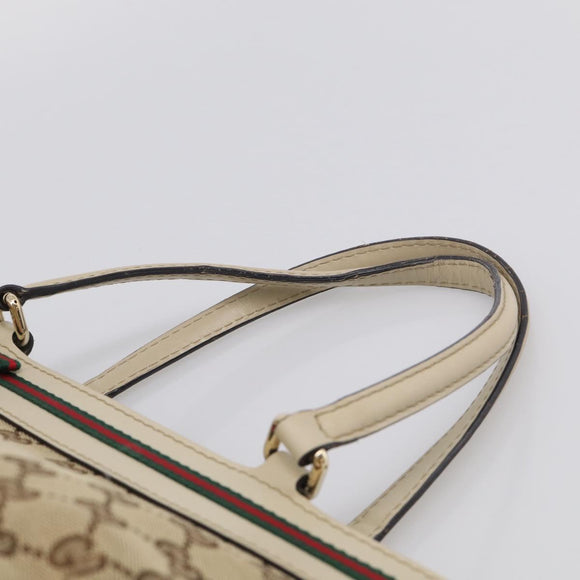 GUCCI GG Canvas Web Sherry Line Mayfair Tote Bag Beige Gold 257063 Auth 214845