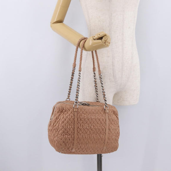 Miu Miu Chain Tote Bag Leather Pink Silver Auth 214846A