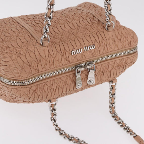 Miu Miu Chain Tote Bag Leather Pink Silver Auth 214846A
