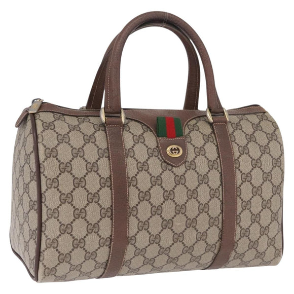 GUCCI GG Canvas Web Sherry Line Boston Bag Beige Red 000.904.2007 Auth 214847