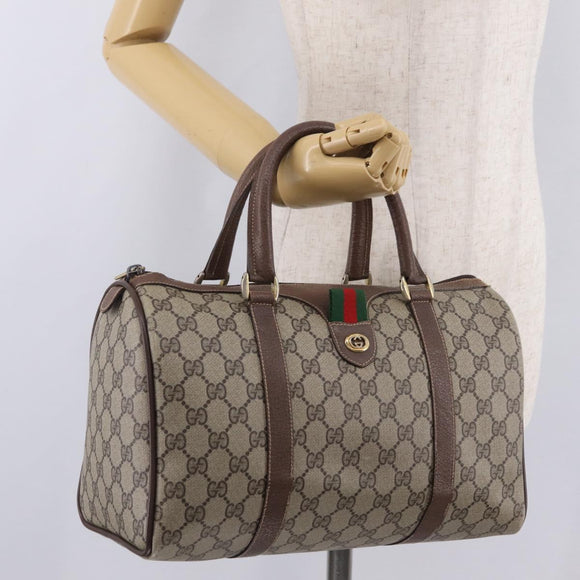GUCCI GG Canvas Web Sherry Line Boston Bag Beige Red 000.904.2007 Auth 214847
