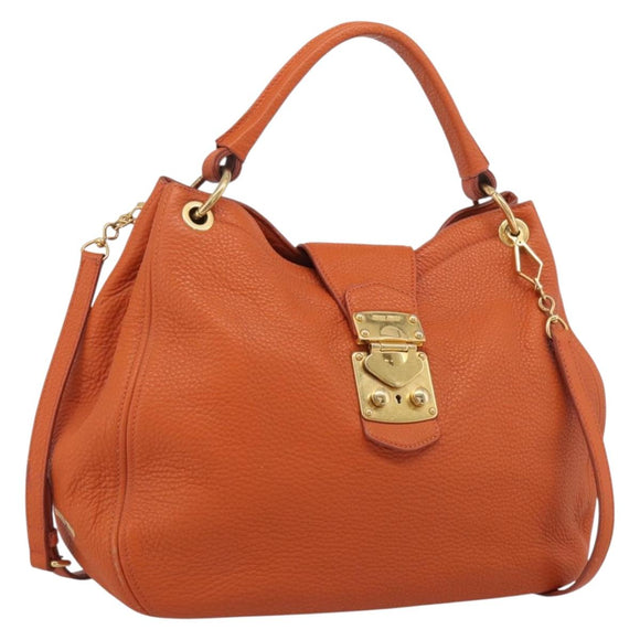 Miu Miu Shoulder Bag Vittero Dino Leather 2way Orange Gold Auth 214849V