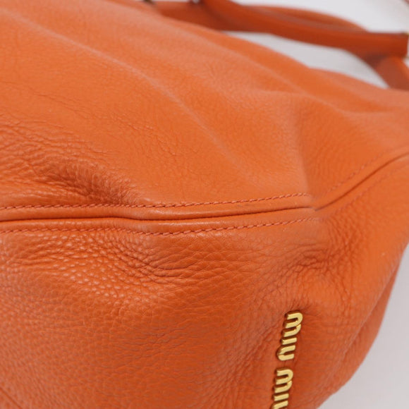 Miu Miu Shoulder Bag Vittero Dino Leather 2way Orange Gold Auth 214849V