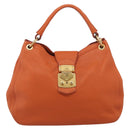 Miu Miu Shoulder Bag Vittero Dino Leather 2way Orange Gold Auth 214849V-2