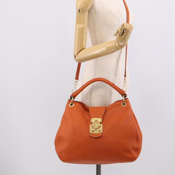 Miu Miu Shoulder Bag Vittero Dino Leather 2way Orange Gold Auth 214849V
