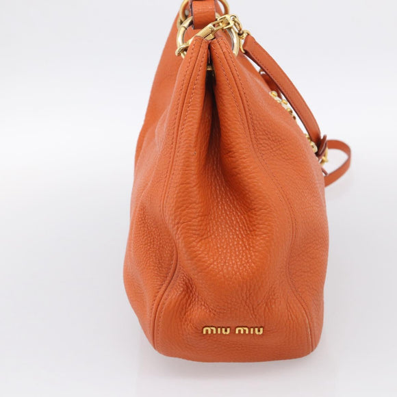 Miu Miu Shoulder Bag Vittero Dino Leather 2way Orange Gold Auth 214849V
