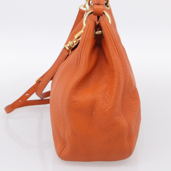 Miu Miu Shoulder Bag Vittero Dino Leather 2way Orange Gold Auth 214849V