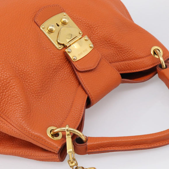 Miu Miu Shoulder Bag Vittero Dino Leather 2way Orange Gold Auth 214849V
