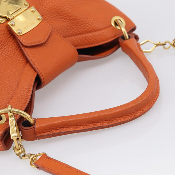 Miu Miu Shoulder Bag Vittero Dino Leather 2way Orange Gold Auth 214849V