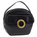 CELINE Circle Hand Bag Leather Black Gold Auth 214852-1