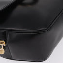 CELINE Circle Hand Bag Leather Black Gold Auth 214852-10