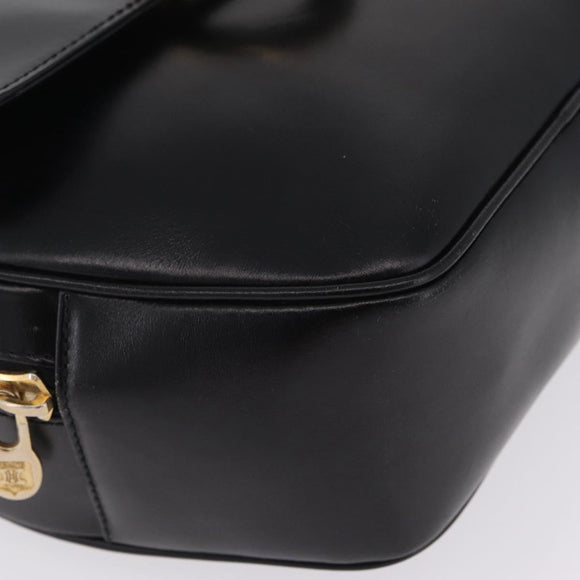 CELINE Circle Hand Bag Leather Black Gold Auth 214852
