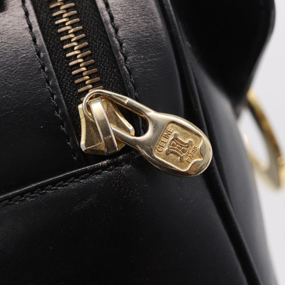 CELINE Circle Hand Bag Leather Black Gold Auth 214852