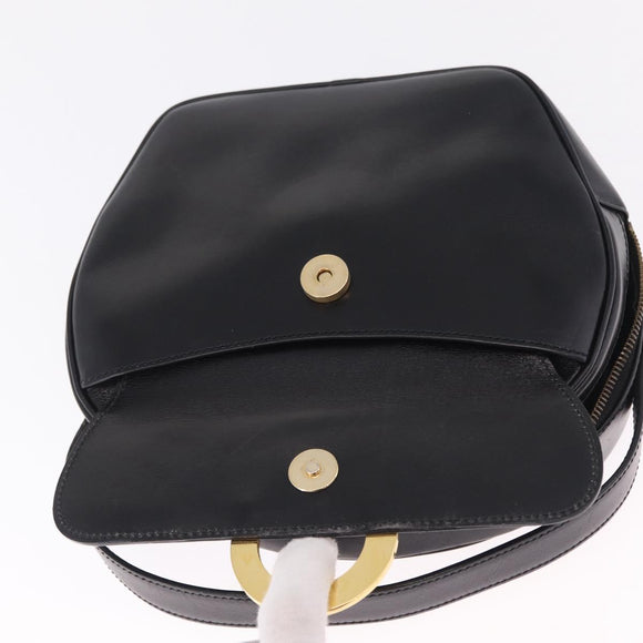 CELINE Circle Hand Bag Leather Black Gold Auth 214852