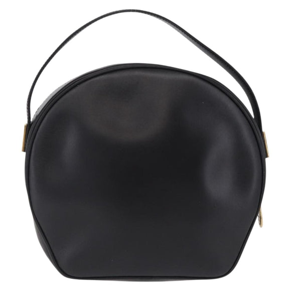 CELINE Circle Hand Bag Leather Black Gold Auth 214852