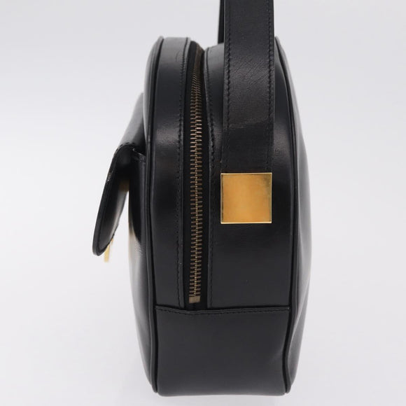 CELINE Circle Hand Bag Leather Black Gold Auth 214852