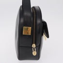 CELINE Circle Hand Bag Leather Black Gold Auth 214852-5