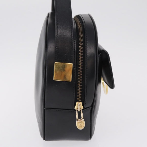 CELINE Circle Hand Bag Leather Black Gold Auth 214852