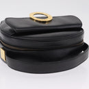 CELINE Circle Hand Bag Leather Black Gold Auth 214852-6
