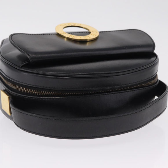 CELINE Circle Hand Bag Leather Black Gold Auth 214852