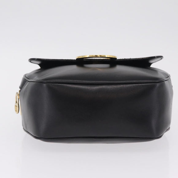 CELINE Circle Hand Bag Leather Black Gold Auth 214852