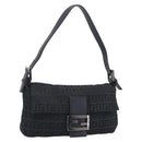 FENDI Zucchino Canvas Mamma Baguette Bag Black Silver 8BR180 Auth 214853-1
