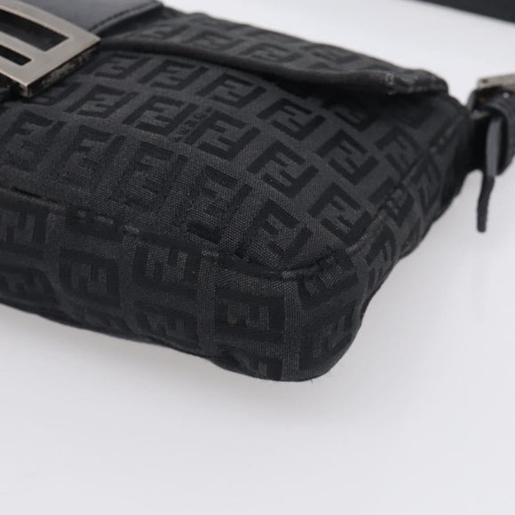 FENDI Zucchino Canvas Mamma Baguette Bag Black Silver 8BR180 Auth 214853