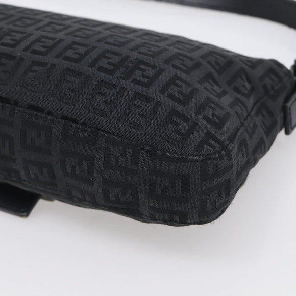 FENDI Zucchino Canvas Mamma Baguette Bag Black Silver 8BR180 Auth 214853