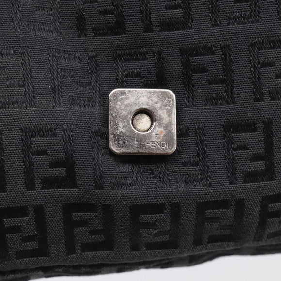 FENDI Zucchino Canvas Mamma Baguette Bag Black Silver 8BR180 Auth 214853