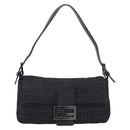 FENDI Zucchino Canvas Mamma Baguette Bag Black Silver 8BR180 Auth 214853-2