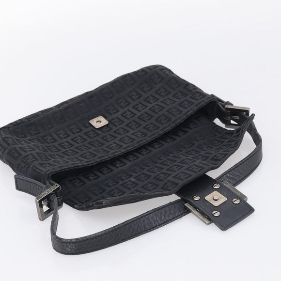 FENDI Zucchino Canvas Mamma Baguette Bag Black Silver 8BR180 Auth 214853