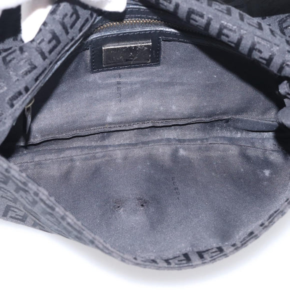 FENDI Zucchino Canvas Mamma Baguette Bag Black Silver 8BR180 Auth 214853